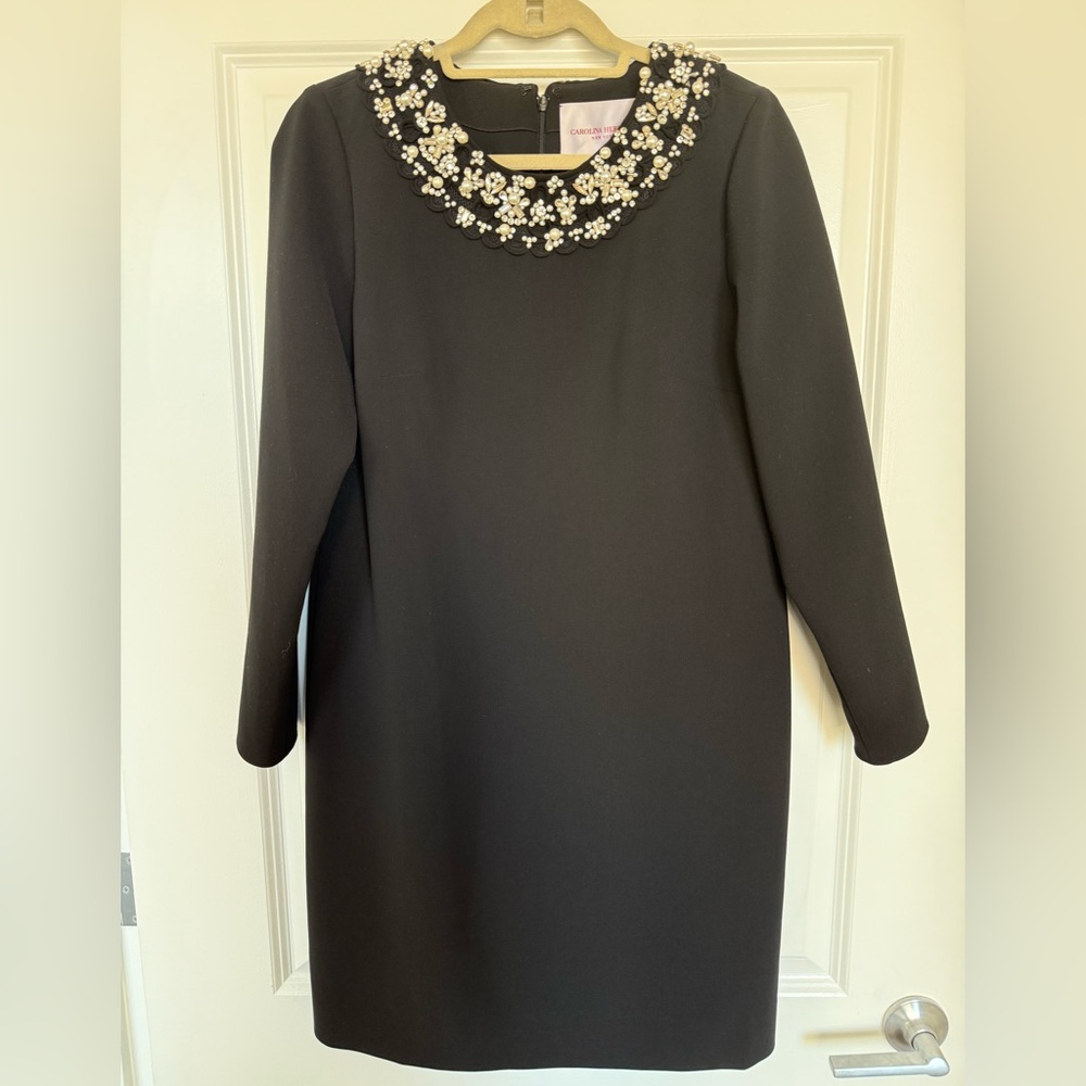 Carolina Herrera Embellished neckline shift mini dress